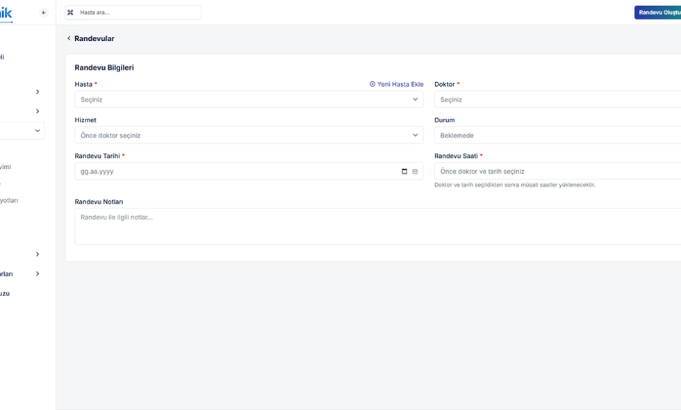 Randevu Sistemi - Randevu Oluştur