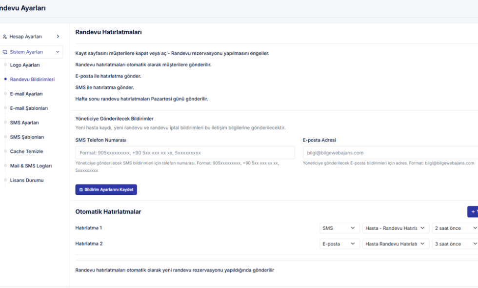Randevu Sistemi - Randevu Hatırlatmaları