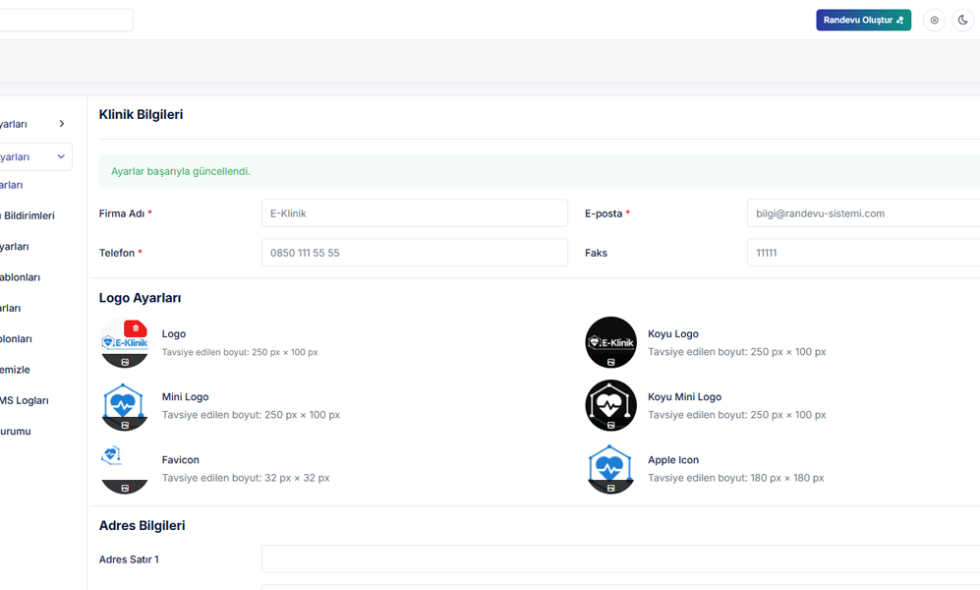 Randevu Sistemi - Klinik Ayarları